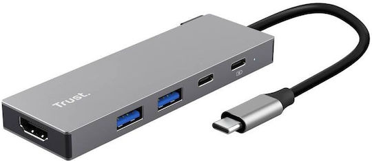 Trust Hub 4 Porturi cu Conectare USB-C / USB-A Gri