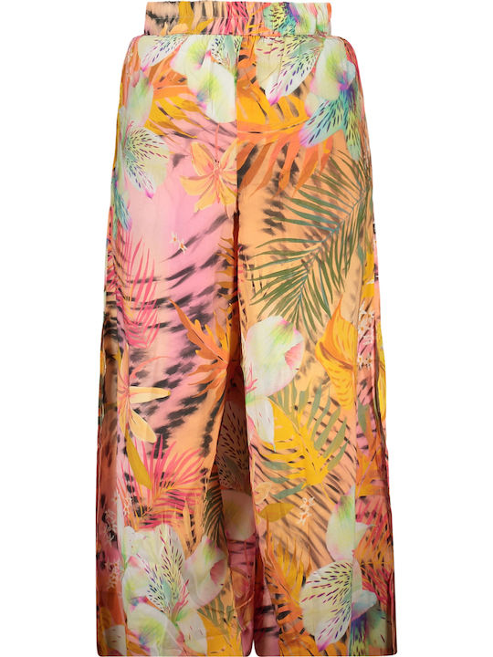 Women's Pantaloons with Rubber Band in Regular Fit Floral Orange
