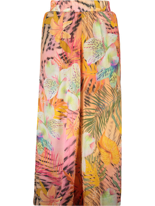 Women's Pantaloons with Rubber Band in Regular Fit Floral Orange