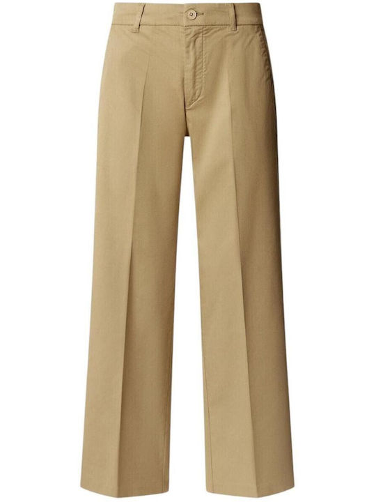 Women's Leather Trousers in Straight Leg Light Beige