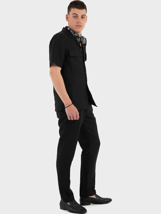 Short Sleeve Linen Shirt Regular Fit Black