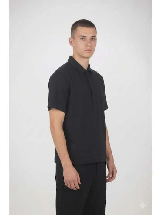 Short Sleeve Linen Shirt Black