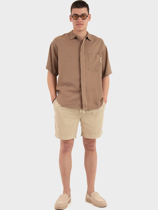 Κοντομάνικο Πουκάμισο σε Φαρδιά Γραμμή Dark Beige
