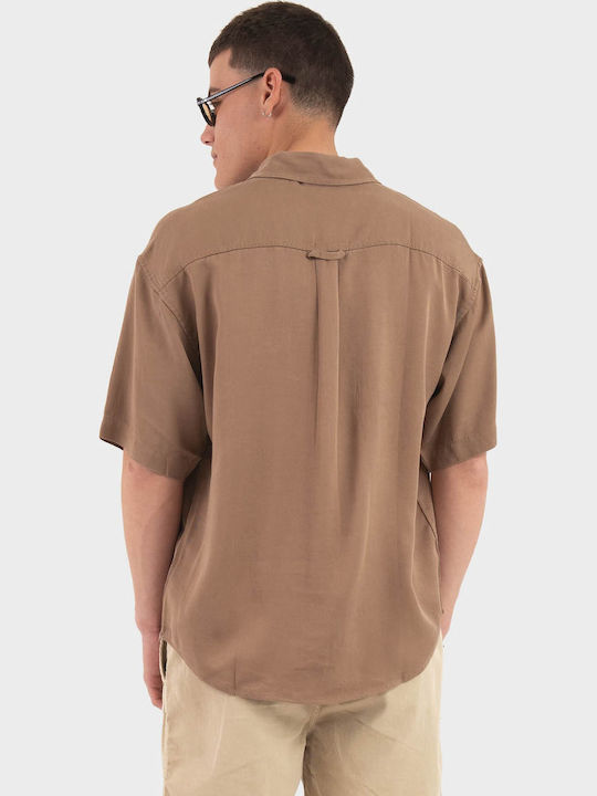 Κοντομάνικο Πουκάμισο σε Φαρδιά Γραμμή Dark Beige