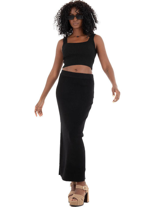 Damen Crop Top Ärmellos Black