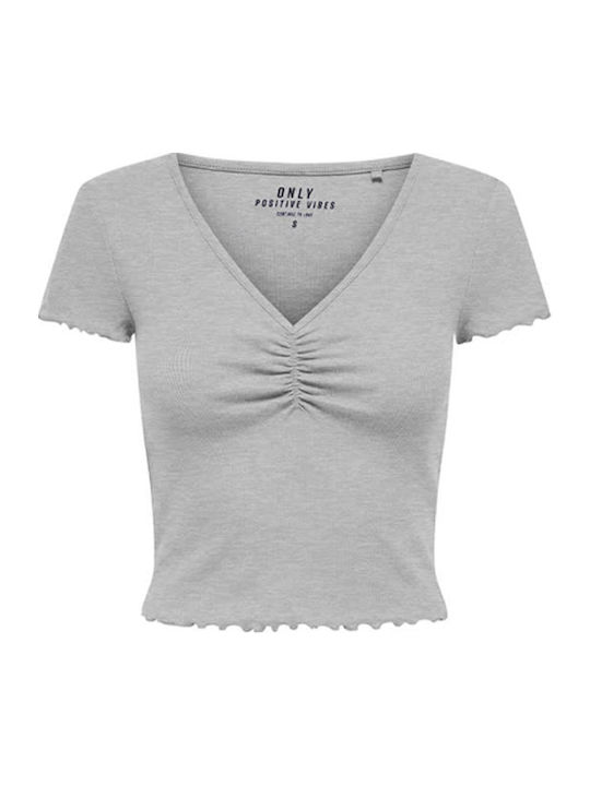 Life Women's Blouse Cotton Short Sleeve Light Grey-melange