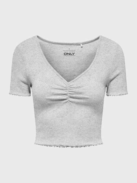 Life Women's Blouse Cotton Short Sleeve Light Grey-melange