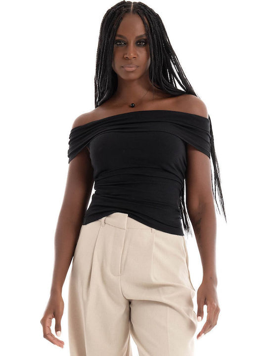 Γυναικεία Μπλούζα Βαμβακερή Off-Shoulder Μαύρο