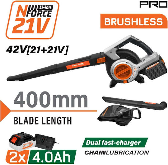 Nakayama EC1715X44 Φυσητήρας / Απορροφητήρας Χειρός 42V με 2 Μπαταρίες 4Ah & Ρύθμιση Έντασης με Μέγιστη Ταχύτητα Αέρα 288km/h