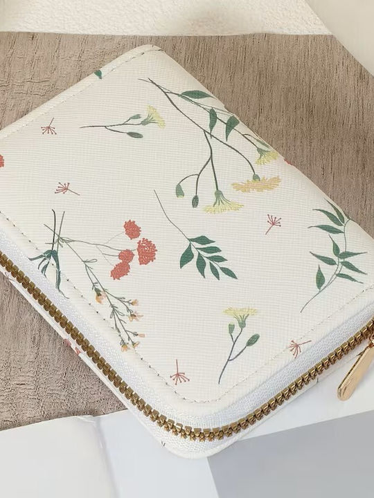 By Queen Λευκό Floral Πορτοφολάκι Χρυσό Φερμουάρ