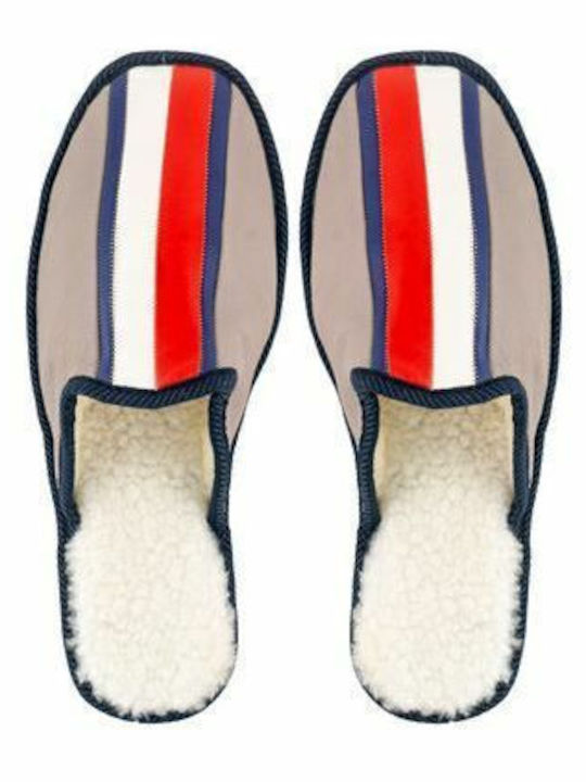 Leather Winter Men's Slippers Gray