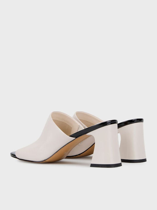 Leather Mules With Heel In White Colour