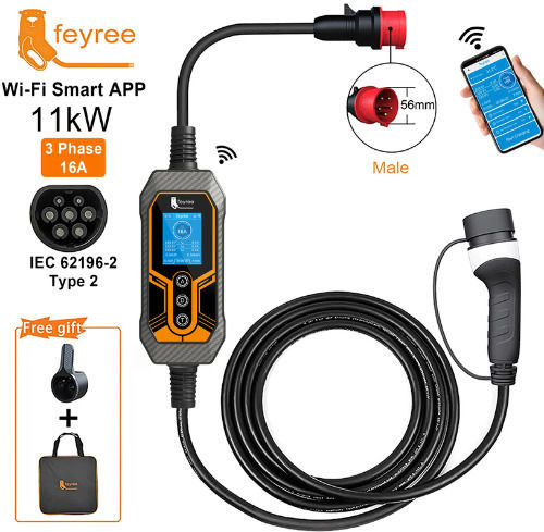 Feyree Φορητός Τριφασικός Σταθμός Φόρτισης 11kW με Ενσωματωμένο Καλώδιο Type 2