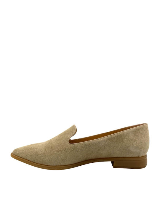 Δερμάτινα Γυναικεία Loafers σε Μπεζ Χρώμα