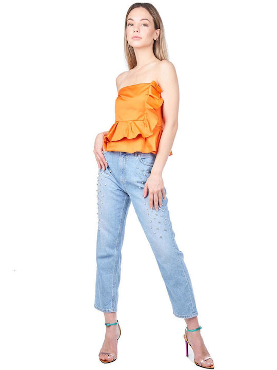 Troppo Women's Summer Crop Top Cotton Floral Orange