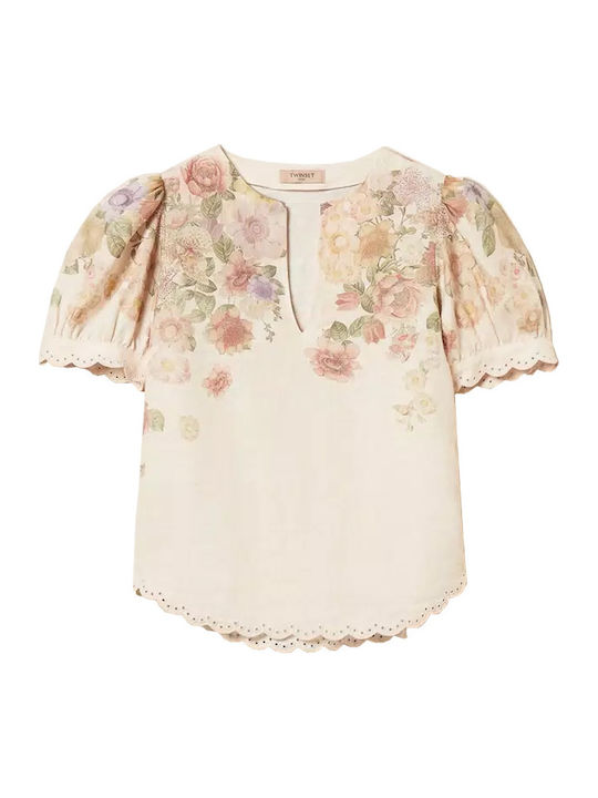 Γυναικείο Καλοκαιρινό Crop Top Λινό με V Λαιμόκοψη Floral Φλοράλ