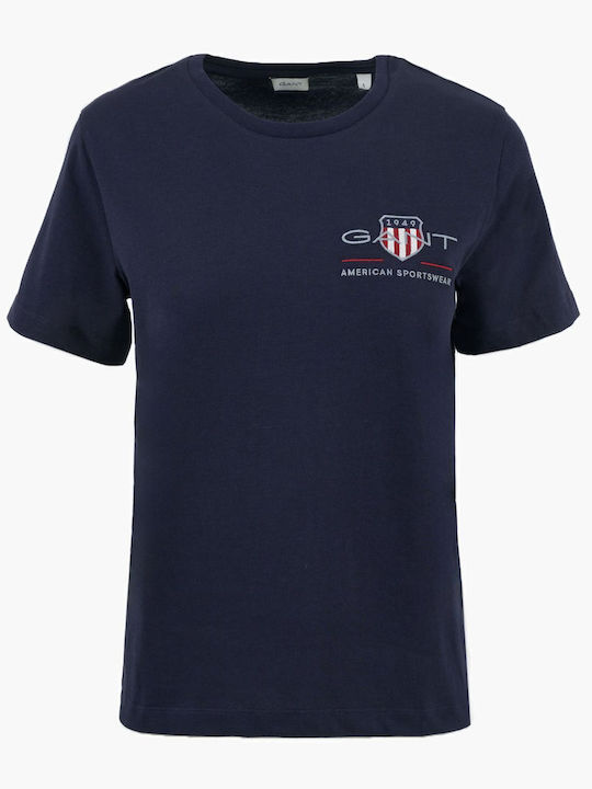 Archive Shield Women's Blouse Cotton with Straps & V Neckline Checked Navy Blue