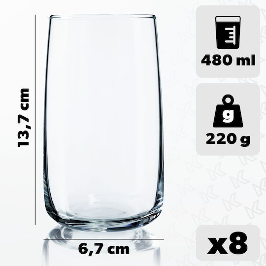 Kadax Комплект Стъклени Чаши За Вода 480мл 8 Брой