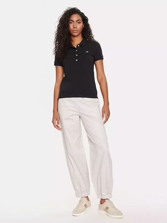 Damen Polo Bluse Kurzarm Schwarz
