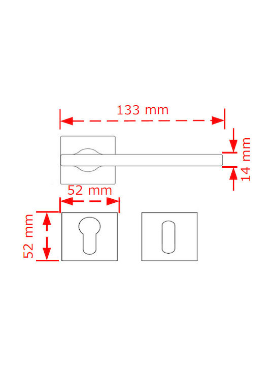 Viobrass Middle Door Lever with Rosette Pair Inox Matt
