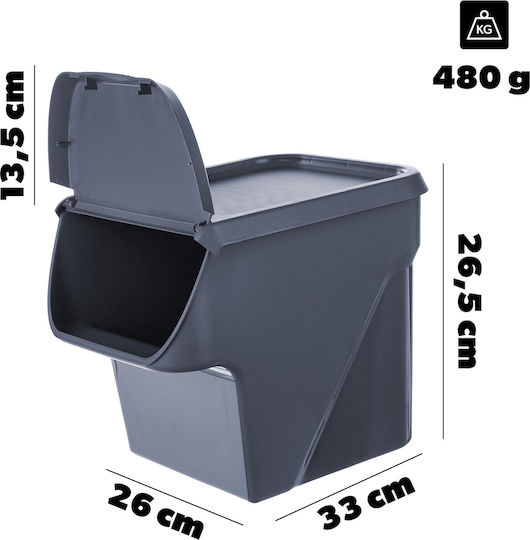 Kadax Vază Utilizare Generală Cu Capac Plastic Gri 26.5x26x33cm