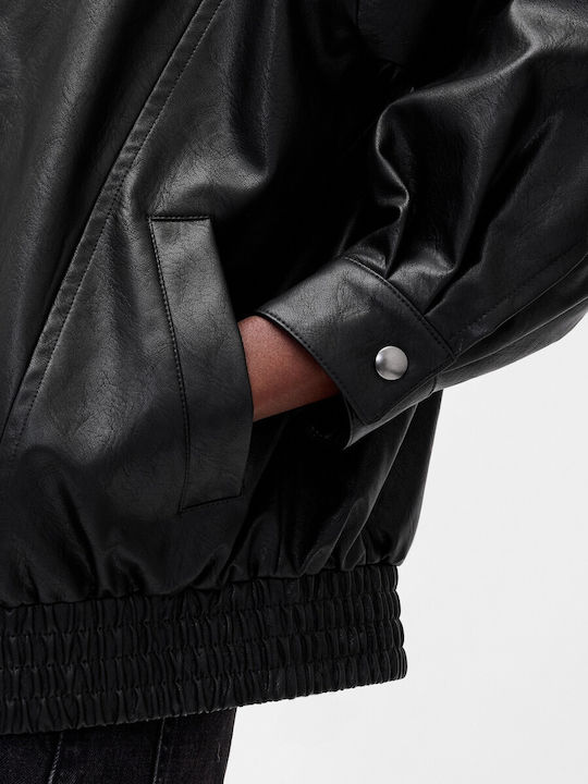 Дълго Дамско Кожено Яке за Зима True Black