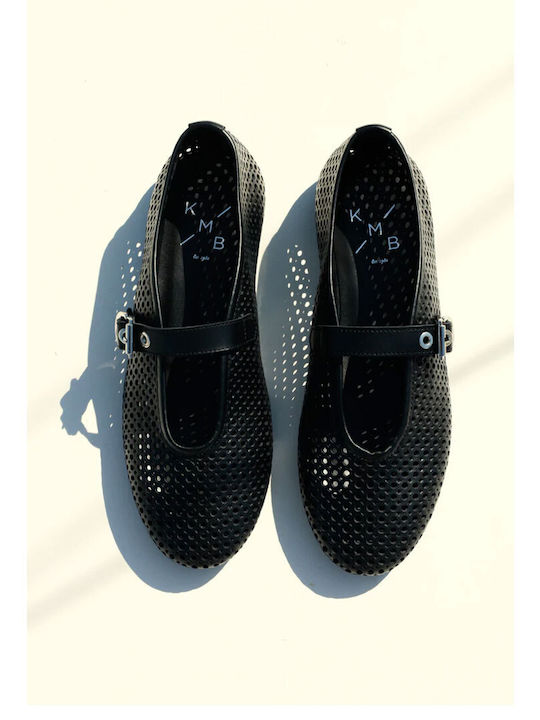 Damen Ballerinas Leder Mytter in Schwarz Farbe