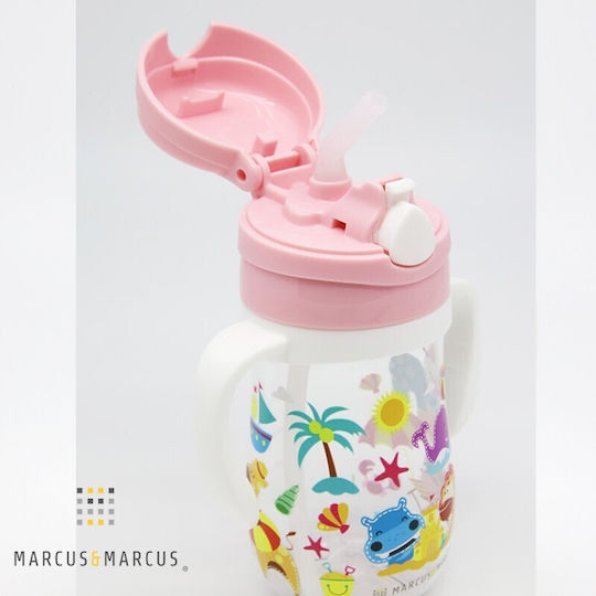 Marcus & Marcus Baby- und Kleinkindbecher mit Griff und Strohhalm aus Silikon Rosa 300ml