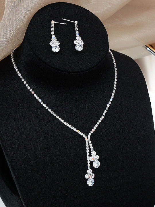 By Queen Elegant Crystal Necklace Earrings Shiny Stones