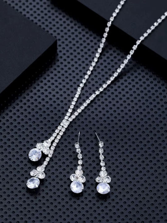 By Queen Elegant Crystal Necklace Earrings Shiny Stones
