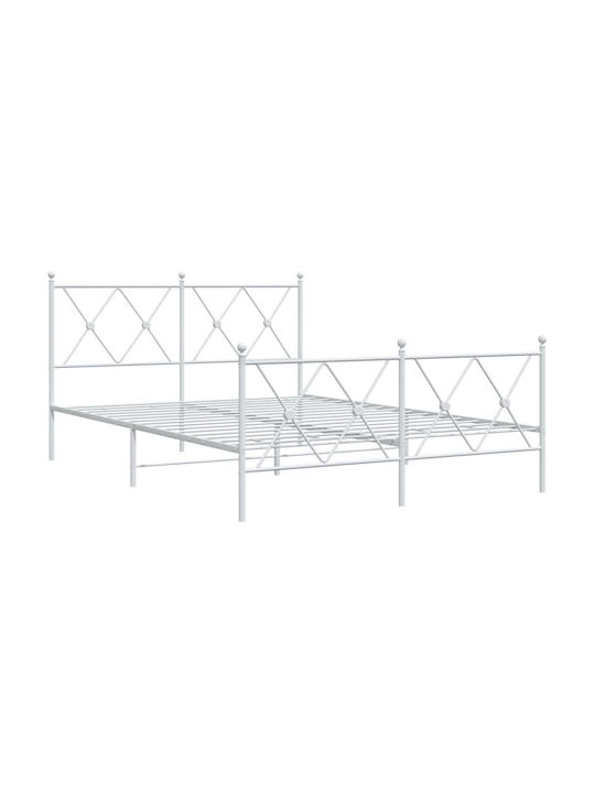 Double Metal Bed White with Slats for Mattress 137x190cm