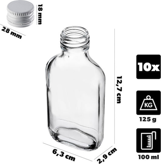 Sticlă Flask 100ml Capac Alb 10 Bucăți