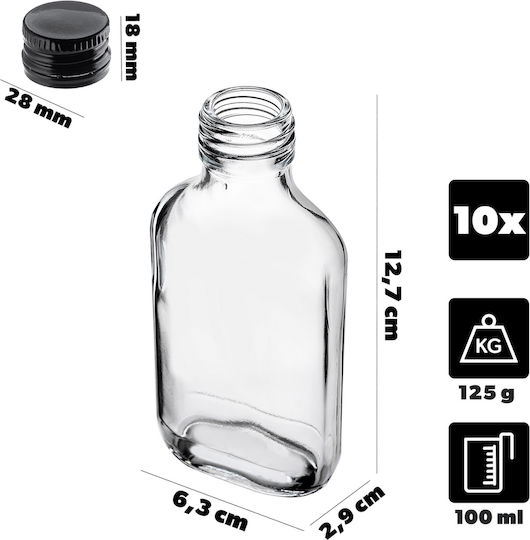 Kadax Wein-/Getränkeflaschen 100ml Schwarze Kappen 10 Stück