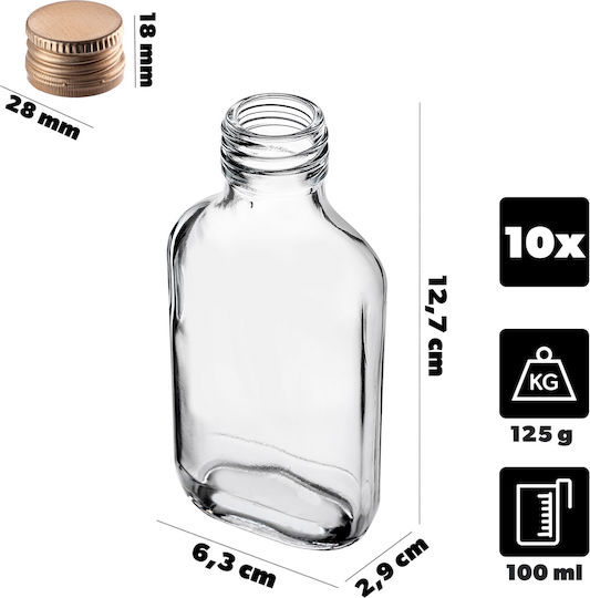 Kadax Wein-/Getränkeflaschen 100ml Goldene Deckel 10 Stück