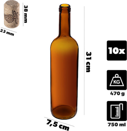 10 Pcs Glass Bottles Wine Liqueur Wine Bottle 0.75l 750ml + Stoppers