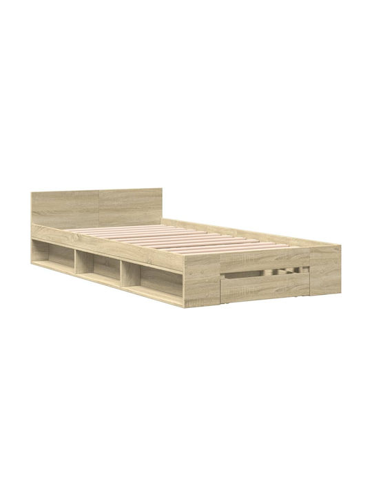 Ein Einzelbett Aus Holz Braune Mit Lattenrost Für Matratze 75x190cm