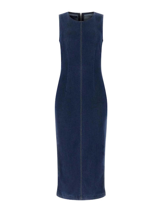 Summer Midi Denim Dress Dark Blue