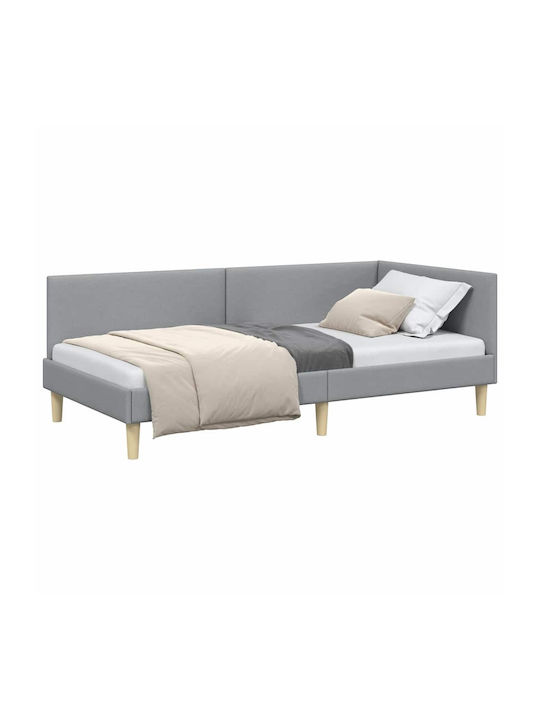 Single Bed Upholstered with Light Grey Fabric with Slats for Mattress 80x200cm