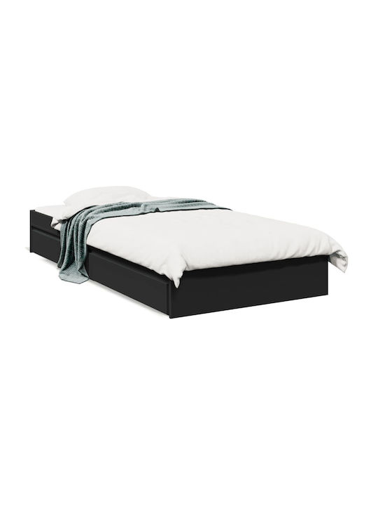 Single Wooden Black Bed Base with Slats for Mattress 75x190cm