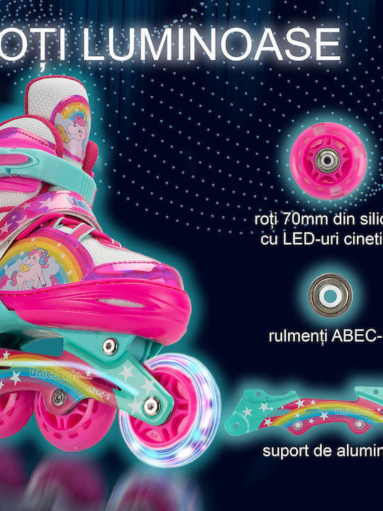 Action One Set Role Reglabile Inline Pentru Adulți Copii Unicorn Fantasy S 31-34 Roz