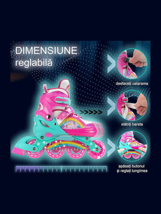 Action One Set Role Reglabile Inline Pentru Adulți Copii Unicorn Fantasy S 31-34 Roz