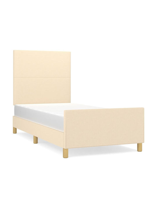 Pat Single Tapitat Cu Material Ecru Pentru Saltea 100x200cm