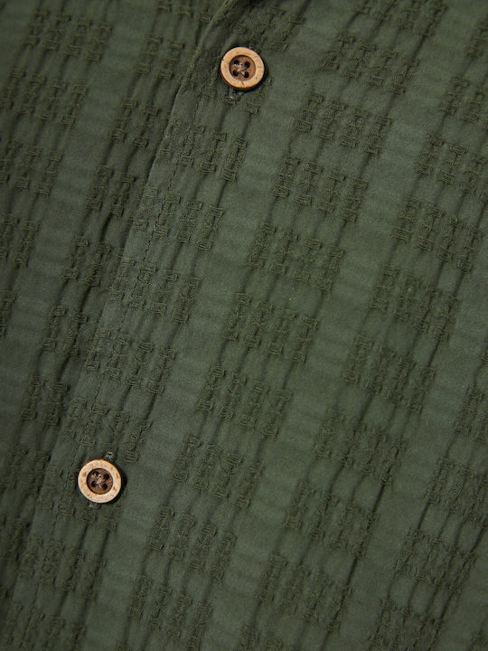Short Sleeve Cotton Shirt in Oversized Line Green