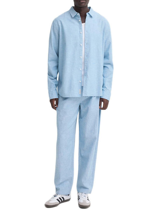 Long Sleeve Linen Shirt in Regular Fit Light Blue