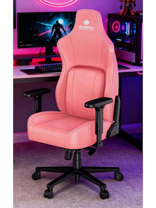 Eureka Ergonomic Python II GC-08 Artificial Leather Gaming Chair with Adjustable Arms Pink