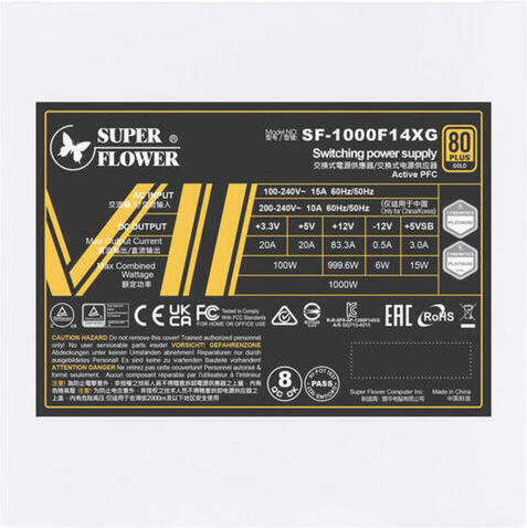 Super Flower Leadex VII XG 1000W Бял Компютърно захранване Пълен модул 80 Plus Gold