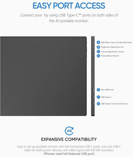 Arzopa A1 Gamut IPS HDR Portable Monitor 15.6" FHD 1920x1080