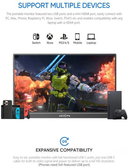 Arzopa A1 Gamut IPS HDR Portable Monitor 15.6" FHD 1920x1080