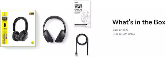 Baseus Bass BH1 NC Wireless Bluetooth Over Ear Headphones with 80 Hours Playing Time and Quick Charge Cosmic Black