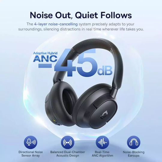 Baseus Bass BH1 NC Wireless Bluetooth Over Ear Headphones with 80 Hours Playing Time and Quick Charge Cosmic Black